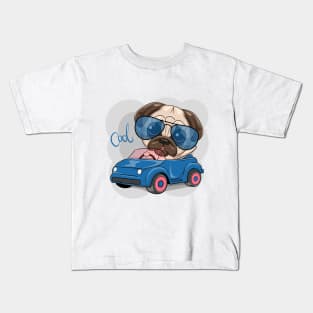 cool pug dog riding a car Kids T-Shirt